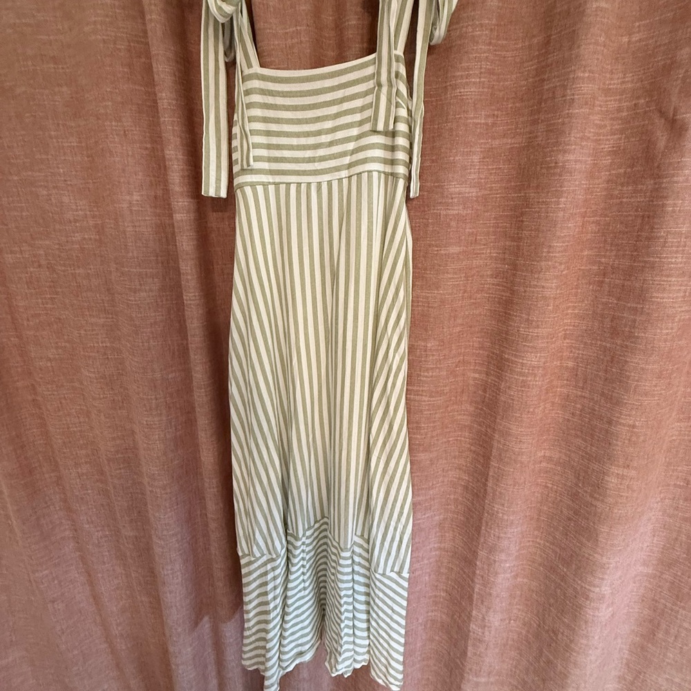 Blu Pepper Green and White Striped Midi Dress